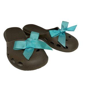 Crocs Brown with Teal Bow - Size 5